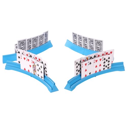 Stackable Card Holder, Double Layered Playing Card Holder Organizer Tray, 4 Pack Storage Case for Seniors, Adults, Arthritis Patients and Kids (Blue) - color: Blue(4 Pack)