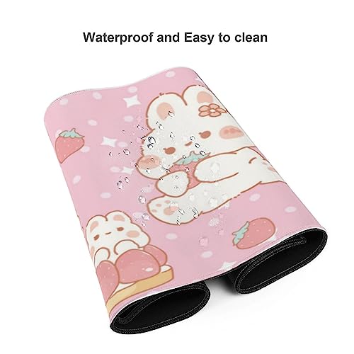 Kawaii Rabbit Strawberry Gaming Mouse Pad Extended Large Mouse Mat 31.5 X 11.8 Inch Nonslip Rubber Base Long Desk Pad Stitched Edges Mousepad Mice Pad for Office Home Game - color: Kawaii Rabbit Strawberry
