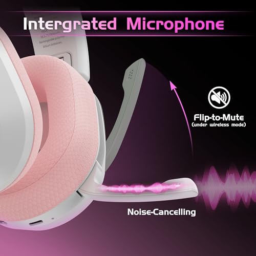Gvyugke Wireless Gaming Headset for Xbox Series X/S, Xbox One, PS5, PC, Bluetooth 6.0 Gaming Headphones with Flip-to-Mute Noise-Canceling Mic, 70-Hour Playtime, Foldable, 3D Surround Sound - Pink - color: Pink