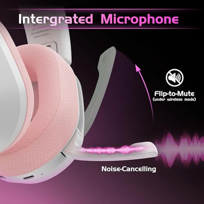 Gvyugke Wireless Gaming Headset for Xbox Series X/S, Xbox One, PS5, PC, Bluetooth 6.0 Gaming Headphones with Flip-to-Mute Noise-Canceling Mic, 70-Hour Playtime, Foldable, 3D Surround Sound - Pink - color: Pink