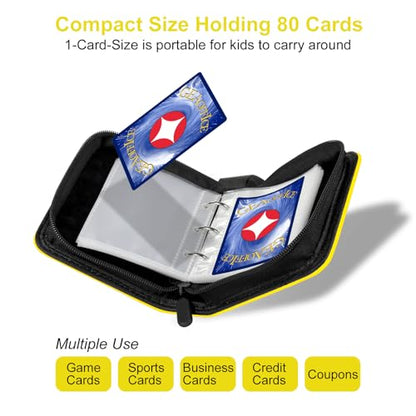GEAoffice 1 Pocket Mini Card Binder Holds 80 Cards with Zip Closure, Yellow | Super Lightweight, 40 Removable Acid-free & Non-PVC Sleeves, Premium PU Leather Card Album for TCG, MTG, Sports&Games, Gift - color: Yellow-1 Pocket