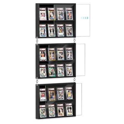 Emfogo Card Display Case, 3 Pack Trading Card Display with Clear View, Wooden Graded Sports Card Display Case Wall Mounted, Baseball Card Display Frame for Trading Card Collection (3 Pack-Black) - size: 2-Layer 3 Pack
