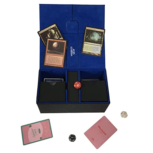 AEGIS GUARDIAN Card Deck Box for MTG with 3 Tray Commander Deck Box Hold 200+ Double Sleeved Cards, PU Leather 7 Strong Magnets Card Storage Box Deck Game Case for TCG CCG, Black and Blue Inner - color: 8-3