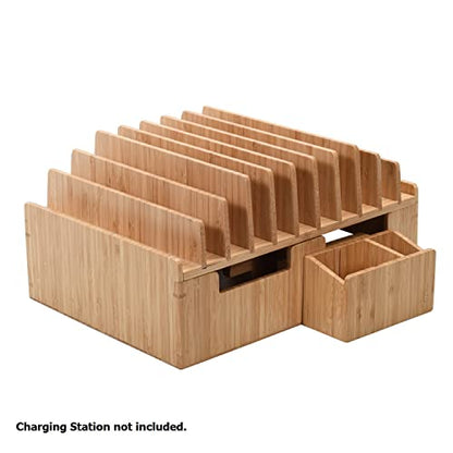 MobileVision Bamboo Caddy Add-On for Bamboo Charging Station Organizers; Compartment and cubby space fits pens, keys, and other small stationary items - color: Caddy Add-On Only