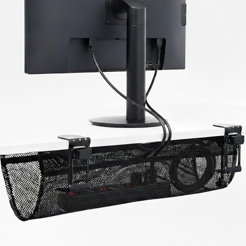 VIVO No Drill Clamp-on 24 inch Mesh Net Under Desk Cable Management Wire Organizer, Adjustable Home Office Standing Desk Cord Storage Sleeve, Black, DESK-AC24MH - size: 24"