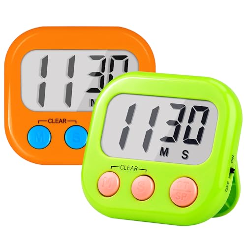 Timer for Kids Teachers Supplies Digital Kitchen Timers for Cooking Large Magnetic Classroom Timer 2Pack-Orange Green - color: Orange Green