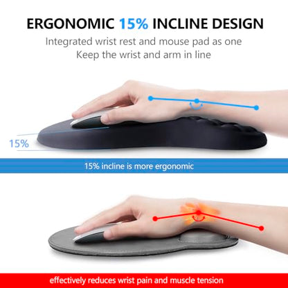 Ergonomic Mouse Pad Wrist Support, 2 in 1 Keyboard Wrist Rest Set | Memory Foam, 15° Ergonomic Slope, Massage Bead Design, Non-Slip PU Base, Lycra Fabric, for Office & Gaming,Black - color: Black