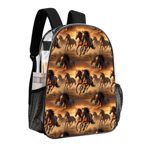 Waterproof Clear Beach Backpack Large Capacity PVC See Through Bag | Stadium Approved, Animal Running Wild Horse Designs, Large Capacity, Daypack for Travel College Beach - color: Pattern (842)