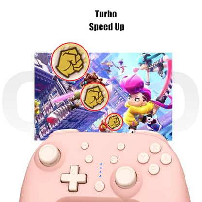 QRD Junior E5 Wireless Controller for Switch/Lite/OLED/Switch 2 Windows PC Mac iOS Andoird,6 Axis Gyro,TURBO (Switch Controller Pink*2PCS) - color: Switch Controller Pink*2PCS