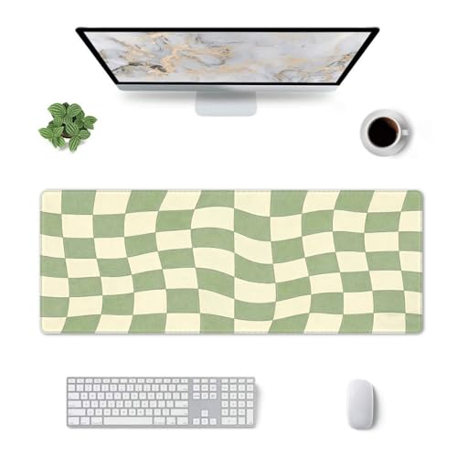 Gaming Mouse Pad, Large Beige Sage Green Checkered Mousepad Laptop, Extended Mouse Mat, Long XL Waterproof Keyboard Pads, Big Non-Slip Mousepads for Game Office Home, 31.5 x 11.8 in - color: Beige Sage Green Checkered