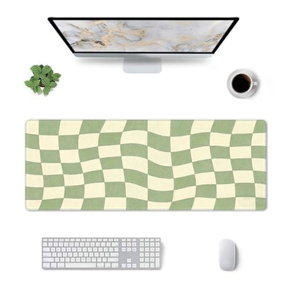Gaming Mouse Pad, Large Beige Sage Green Checkered Mousepad Laptop, Extended Mouse Mat, Long XL Waterproof Keyboard Pads, Big Non-Slip Mousepads for Game Office Home, 31.5 x 11.8 in - color: Beige Sage Green Checkered