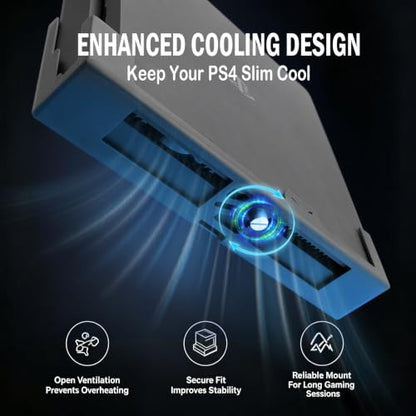 Wall Mount for PS4 Slim with 2 Detachable Controller Holder and 1 Headphone Stand, PS4 Accessories,Compatible with PlayStation 4 Slim(Mounts PS4 Slim by TV)