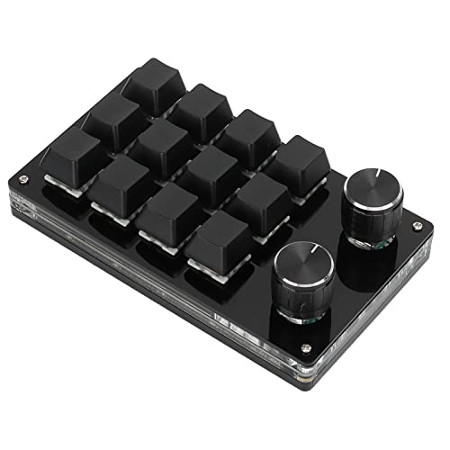 One Handed Macro Mechanical Keyboard, 12 Key Programmable Keypad, DIY Mechanical Gaming Keyboard with Knob, Portable for Gaming and PC, Dust Proof Green Shaft, Plug and Play for Wi (Black)