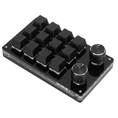 One Handed Macro Mechanical Keyboard, 12 Key Programmable Keypad, DIY Mechanical Gaming Keyboard with Knob, Portable for Gaming and PC, Dust Proof Green Shaft, Plug and Play for Wi (Black)