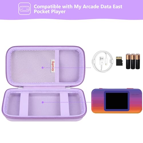 Supmay Hard Travel Case for My Arcade Data East Pocket Player, Portable Video Game System Handheld Game Protection Case with Mesh Pocket for Batteries and USB-C Cable, Purple - color: Purple