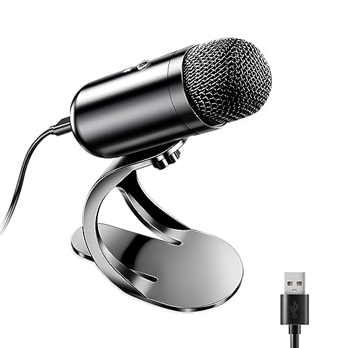 LIANGSTAR USB Computer Microphone, Podcast Mic Desktop with Mute Button for Recording Streaming, Omnidirectional Condenser, Plug&Play Stand with Volume Control for PC, Laptop, Mac, YouTube - color: Black