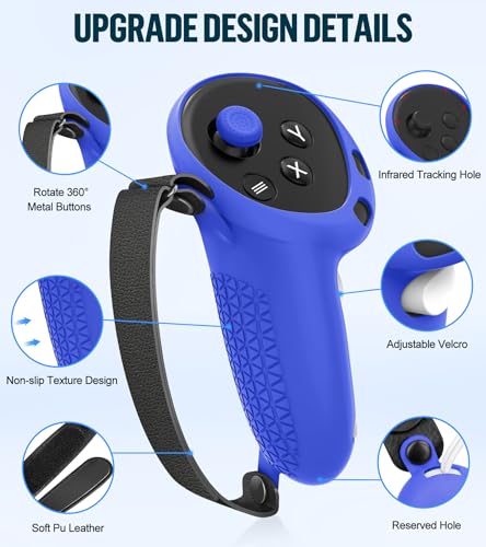Silicone Cover Set Compatible with Meta Oculus/Quest 3, VR Accessories Protective Cover Includes Controller Grips, Front Shell Headset Cover and Face Cover, Not Fit Quest 3S (Blue) - color: Blue