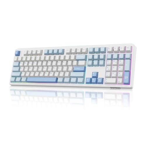 MechLands EPOMAKER TH108 Full Size Mechanical Keyboard, Wireless Gaming Keyboard, 8000mAh Battery, Creamy Gasket, 108 Keys, Hot Swap, Custom Driver, RGB Backlights (Blue&White, Sea Salt Silent Switch) - color: Blue&White, size: Sea Salt Silent Switch