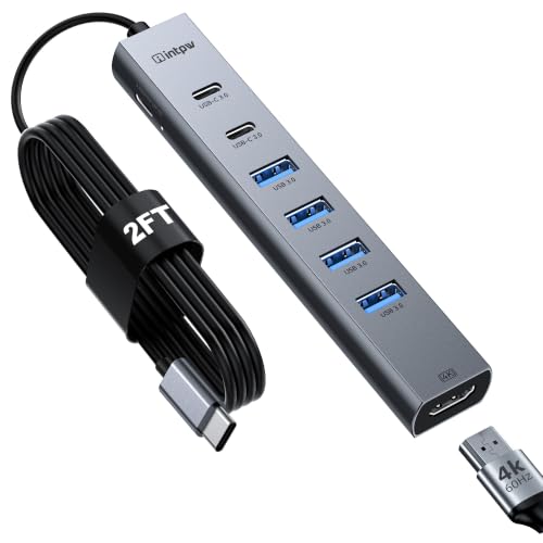 intpw USB C Hub, 8-in-1 Multiport Adapter with 4K@60Hz HDMI, 4 USB 3.0 5Gbps Ports, 2 USB-C Ports, Aluminum Type C Hub for MacBook Pro/Air, iPad, Laptop, PC - color: 1.97ft, size: 8-in-1 (HDMI)