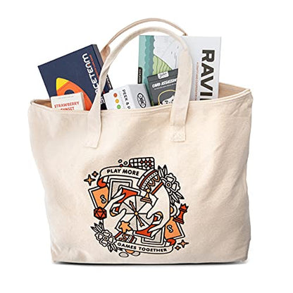 Stellar Factory Board Game Tote Bag, Cotton Canvas, 21" x 15" x 4" | 10oz fabric, flat bottom keeps boxes upright; interior zippered pocket; fits Wingspan, Catan, Ticket to Ride & more.