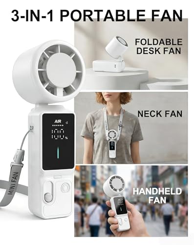 Portable Handheld Fan, 100-Speed Turbo Rechargeable Mini Fan | 3-in-1 Wearable Foldable Fan with Ice Compress Cooling. Ideal for Travel, Outdoor, Office. Compact & Long Battery Life. - color: White