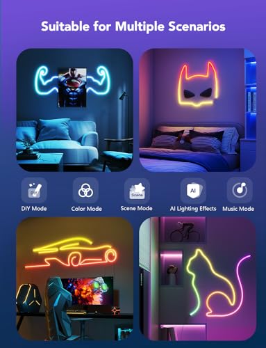 Govee RGBIC Neon Lights 16.4ft Works with Matter, Alexa, Google Assistant | LED Smart Neon Rope Light 2, Custom DIY Neon Strip Lights for Bedroom and Wall Decor, Softer Material, White - size: 16.4ft