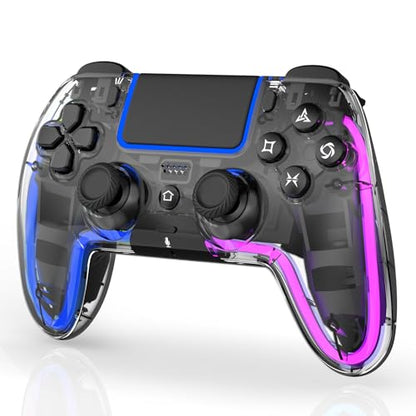 BETMI Wireless Controller for PS5, Pro/Slim/MAC/Steam Deck/PC (Transparent) | Hall Effect Joysticks,Dual Vibration, Marco/Turbo, 3.5mm Jack, 6-Axis Gyro, Mute, LED Gamepad with Speaker, L Blue R Pink - color: Transparent, L Blue R Pink