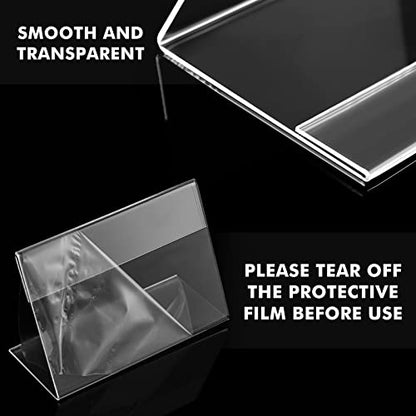 Teling 12 Pcs 3.5 x 2.5 Inch Acrylic Business Card Holder Slant Back Sign Holders Clear Name Display Mini Acrylic Stands l Shaped Display Stand for Classroom Home Office Decorating Supplies
