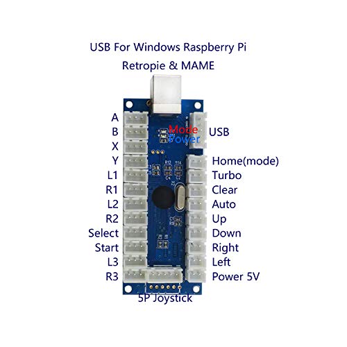 Arcade Game Stick DIY Kit with Logo LED Buttons, 8-Way Joystick, USB Encoder Cable Controller for PC, MAME, Raspberry Pi, Android - color: mix
