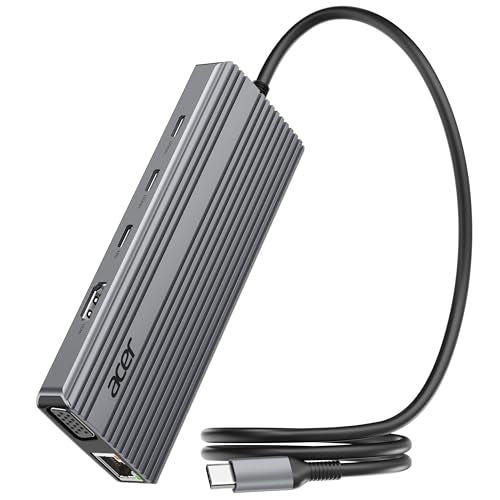 Acer 11 in 1 USB C HUB Multiport Adapter 10Gbps, 4K@60Hz HDMI for Laptop | USB C Docking Station with 2×USB C 3.2 & 2×USB A 3.0 Data Port, 100W PD Port, 1Gbps Ethernet, 1080P VGA, SD/TF, 2ft - size: 2ft