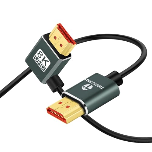 Thsucords Ultra Thin 8K HDMI 2.1 90 Degree Right Angle Cable 3.3FT, Flexible Slim High Speed Cord Support 4K@120Hz 8K@60Hz Compatible with Roku TV/HDTV/PS5/Blu-ray - size: 3.3FT, style: 90 Degree Right Angle