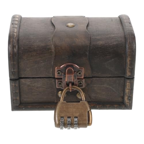 Mikikit Wooden Treasure Box with 3 Digit Combination Lock, Portable Vintage Jewelry Organizer Chest for Escape Room Games and Office Decor, Elegant Antique Style, 4.7x3.1x3.1 Inches