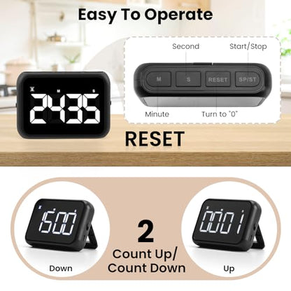 USB Rechargeable Loud Digital Kitchen Timer with Large LCD Display & Adjustable Loud Alarm - Digital & Egg Timer, Kitchen Timers for Cooking, Timer for Kids- Ideal Magnetic - Desk Timer