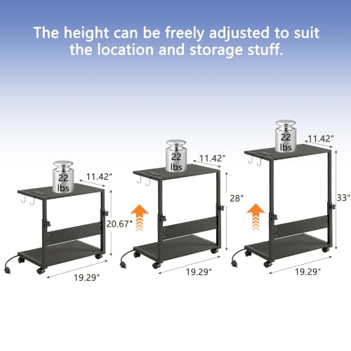 Computer Tower Stand with LED Light Strip, Mobile Rolling CPU Holder | Height Adjustable PC Tower Stand with Charging Station for Office/Home - Black Texture - color: Black Texture, size: 19.29'' × 11.42'