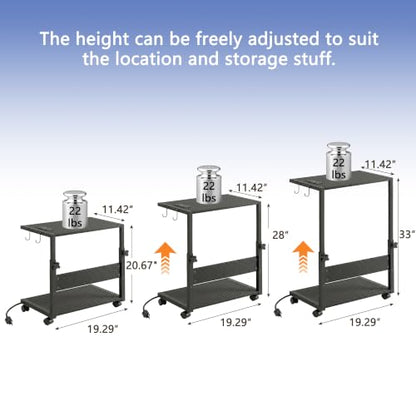 Computer Tower Stand with LED Light Strip, Mobile Rolling CPU Holder | Height Adjustable PC Tower Stand with Charging Station for Office/Home - Black Texture - color: Black Texture, size: 19.29'' × 11.42'