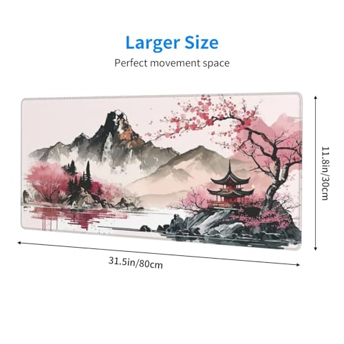 Watercolor Japanese Large Gaming Mouse Pad,Mouse Pad Gaming 31.5 x 11.8 in Mouse Mat Desk Pad,Large Desk Mat,Extended Keyboard Mousepad with Non-Slip Base and Stitched Edge for Desk Home Office - color: Watercolor Cherry Blossom