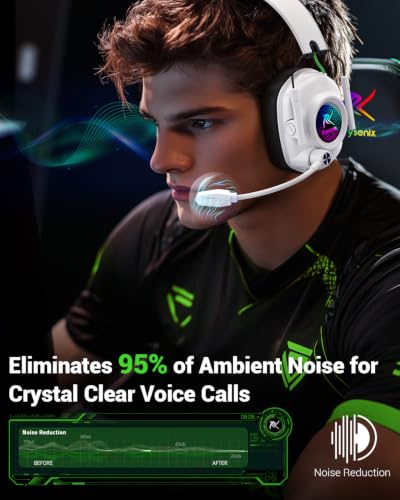 Krysenix Wireless Gaming Headset for PS5 & PC, 50mm Titanium Drivers, Low-Latency 2.4GHz & Bluetooth, Adjustable Noise-Cancelling Mic, Foldable RGB Over-Ear Headphones – White - color: White