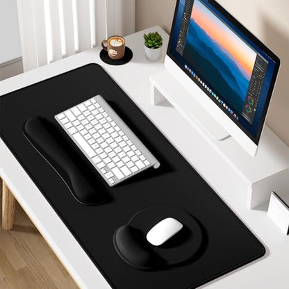 Dapesuom Large Gaming Mouse Pad, Black Mouse Pads with Wrist Rest Wrist Support, 4in1 Big XXL Desk Mat Desk Pad + Ergonomic Mousepad + Memory Foam Keyboard Mat Wrist Rest + Coaster Set for Computer - color: Jet Black