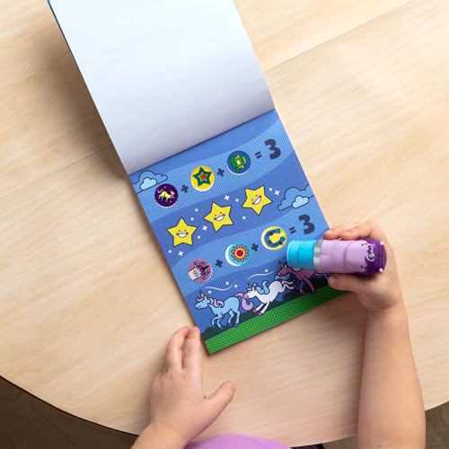 Melissa & Doug Sticker Wow!™ 24-Page Activity Pad and Sticker Stamper, 300 Stickers, Arts and Crafts Fidget Toy Collectible Character – Purple Unicorn - for Kids Ages 3+ - FSC Certified