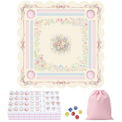Thenshop 2-in-1 Floating Mahjong Set, 30x30 Inch Large Game Table for Pool & 160 Classic Art Mahjong Tiles with Storage Bag and 6 Dice, Hot Tub Float Board for Card Games Adults Summer Party Supplies