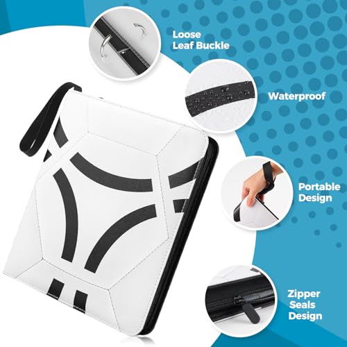 9 Pocket Card Binder: 900 Zipper Double Sided Sports & Trading Card Collector Album with 50 Removable Sleeves - Kids Card Holder for TCG NHL Baseball Football Hockey Games (White） - color: White