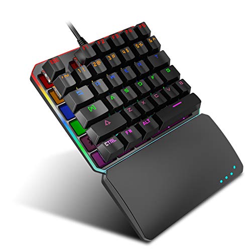 One Handed Mechanical Gaming Keyboard, RGB LED Backlit Half Keyboard Multimedia Function Key Portable Mini Single Gamer Keypad with Wrist Rest for PC/Laptop