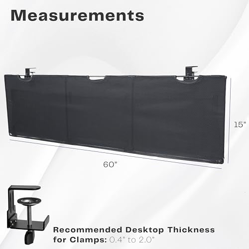 VIVO Black Clamp-on 60 inch Desk Cable Management Sleeve, DESK-SKIRT-60P | Privacy Desk Skirt, Cable Organizer, Wire Hider Kit Panel System - size: 60" Panel