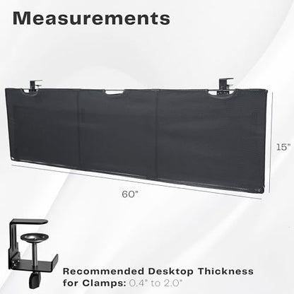 VIVO Black Clamp-on 60 inch Desk Cable Management Sleeve, DESK-SKIRT-60P | Privacy Desk Skirt, Cable Organizer, Wire Hider Kit Panel System - size: 60" Panel