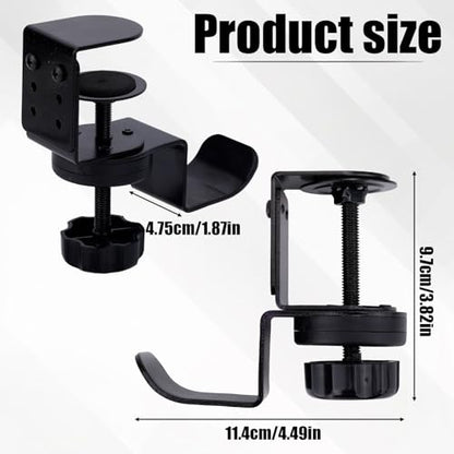 Heavy Duty Desk Hook Clamp, Carbon Steel 360° Rotating Under Desk Headset Stand Holder Clamps Adjustable Hook Clamp on Hanger Office Gaming Accessories for Headphone Purse Umbrellas (Black)