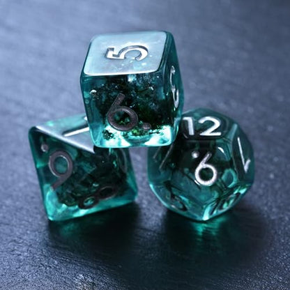 Ocean Moss Dice Set for DND - Unique Aquamarine Ocean Moss for D&D - Detailed Stunning Textured Resin Polyhedral Set for Dungeons and Dragons Dice, Role Playing Games (RPG) with Natural Distribution - color: Ocean Moss