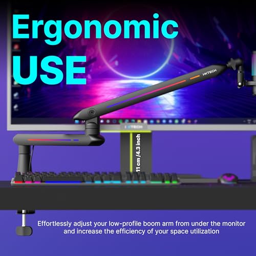RGB Low Profile Boom Arm for Mic, Adjustable Microphone Arm Stand with Desk Mount Clamp, Rotatable Microphone Boom Arm Mic Stand with Cable Management for Podcast Streaming Gaming Studio. - color: 4 LIZARD RGB