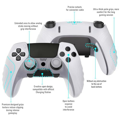PlayVital Guardian Edition Anti-Slip Ergonomic Silicone Cover Case for ps5 Edge Controller, Soft Rubber Protector Skin for ps5 Edge Wireless Controller with Thumb Grip Caps - Clear White - color: Clear White