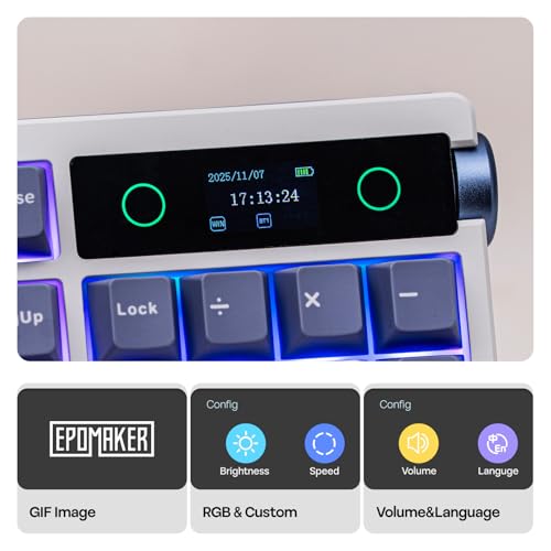 EPOMAKER TH108 PRO Full Size Mechanical Keyboard with Screen & Knob, Wireless Gaming Keyboard with 10000mAh, Creamy Gasket, Hot Swap, Custom Driver, RGB Backlight (White, Creamy Jade) - color: White, size: Creamy Jade