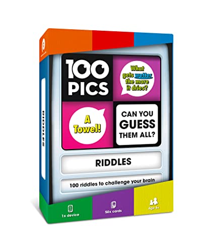 100 PICS Riddles Travel Game - Guess 100 Riddles | Flash Cards with Slide Reveal Case | Card Game, Gift, Stocking Stuffer | Fun for Kids and Adults | Ages 6+ - style: Riddles